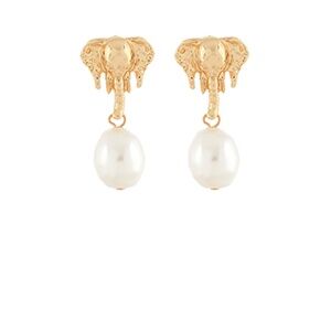 Elephant Head & Pearl Earrings